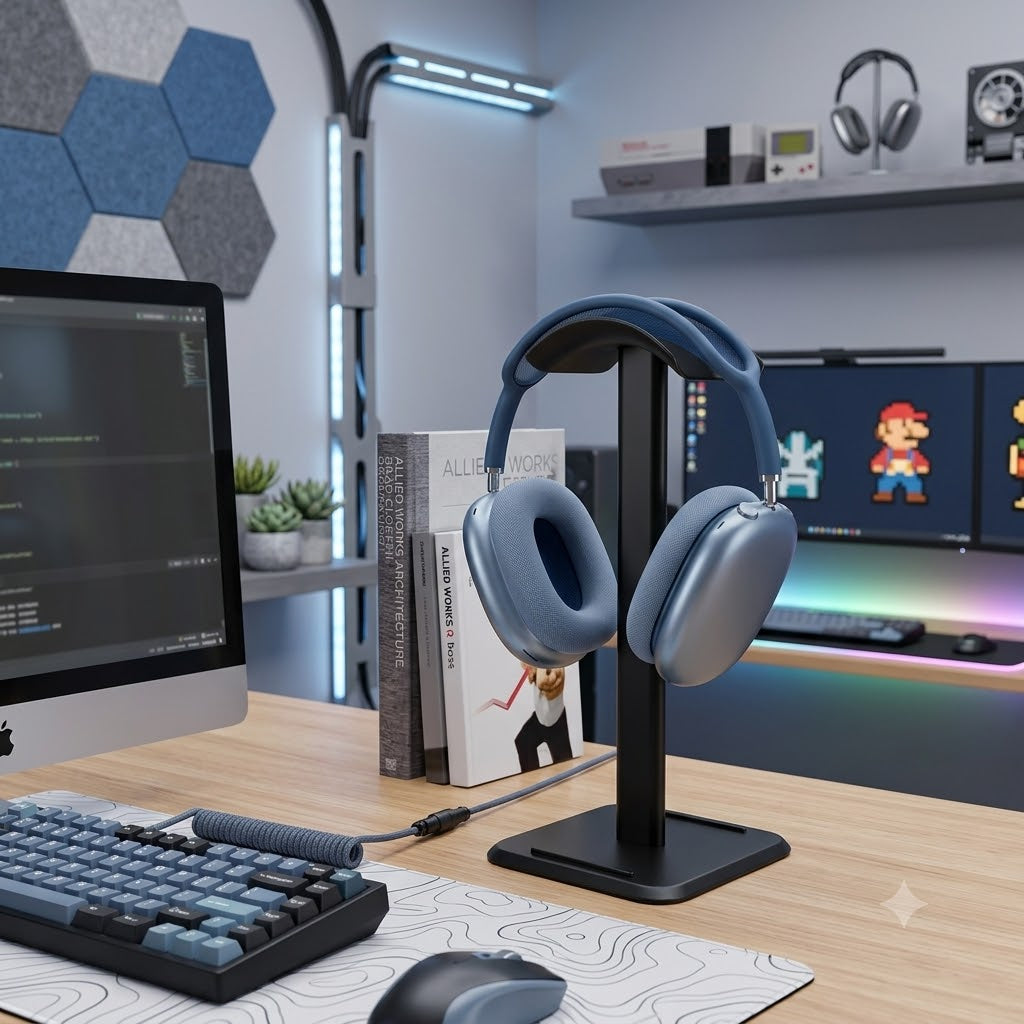Aluminum Alloy Headphone Stand — Desktop Headset Holder for Gaming & Office Setups